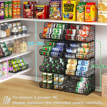 Stacking Can Dispensers 3 Tier with 3 Divider, Large Pantry Can Organizer, Beverage Drink Pop Soda Can Storage Basket, Can Holders for Pantry, Canned Food Rack Wire Bins for Kitchen Cabinet (3-Pack)