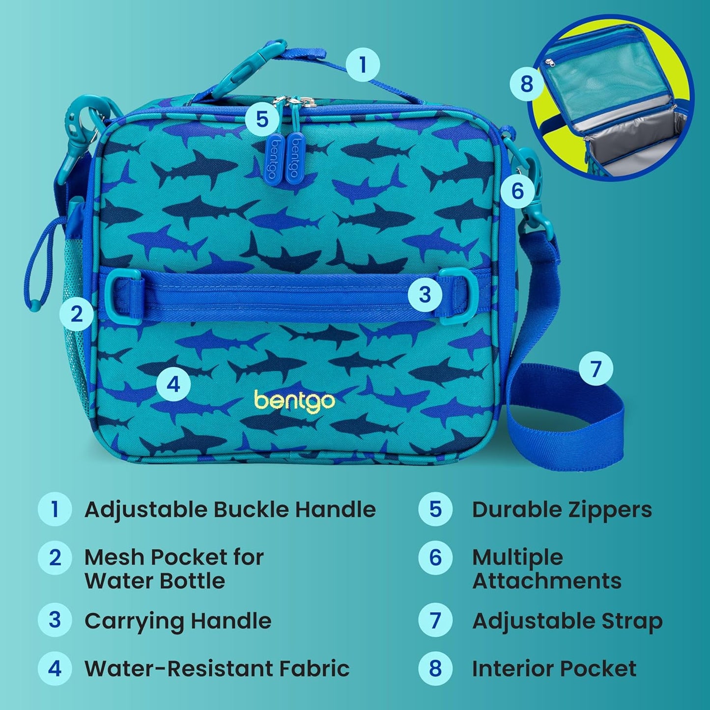 Bentgo Kids Lunch Bag - Durable, Double-Insulated Lunch Bag for Kids 3+; Holds Lunch Box, Water Bottle, & Snacks; Easy-Clean Water-Resistant Fabric & Multiple Zippered Pockets (Mermaid)