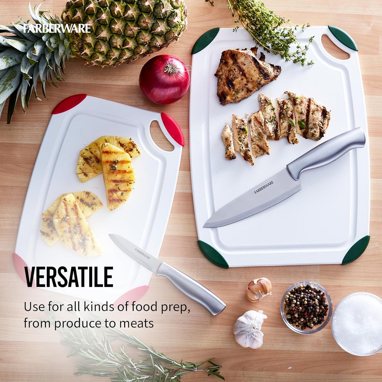 Farberware Cutting Board Set Made from Recycled PET (RPET) with Non-Slip Edges, Durable & Dishwasher Safe, 2-Piece