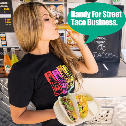 50-Pack Disposable Taco Plates for 2 Tacos & 2 Sides - For Most 4-6 IN Small Hard Shells - Biodegradable Cornstarch Holder Plates - Microwave Safe - Ideal for Fiesta, Bar, Party