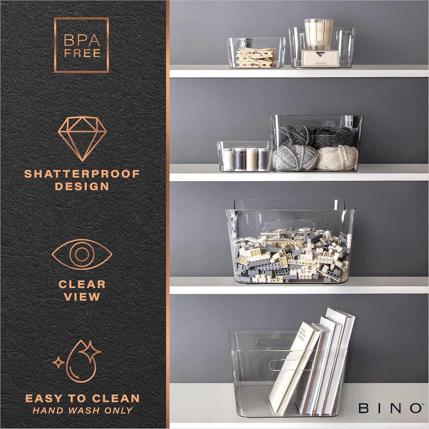 BINO | Plastic Storage Bins, Large - 2 Pack, Clear | THE SOHO COLLECTION | Pantry Organizers and Storage Containers | Fridge Organizer Bins | Kitchen Cabinet Organizer | Medicine Cabinet Bin