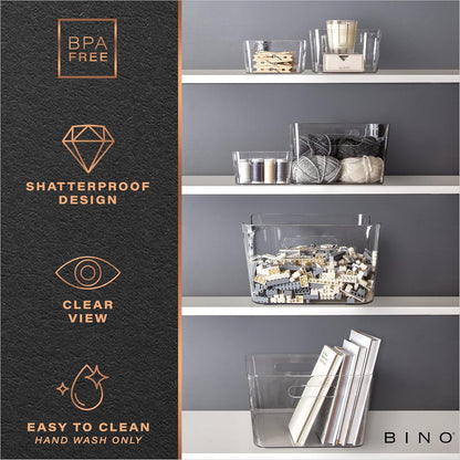 BINO | Plastic Storage Bins, Large - 2 Pack, Clear | THE SOHO COLLECTION | Pantry Organizers and Storage Containers | Fridge Organizer Bins | Kitchen Cabinet Organizer | Medicine Cabinet Bin