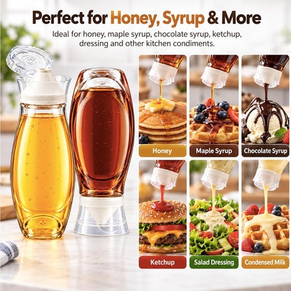 Syrup Dispenser, 2 Pack 8.5 oz No-Drip Honey Bottles