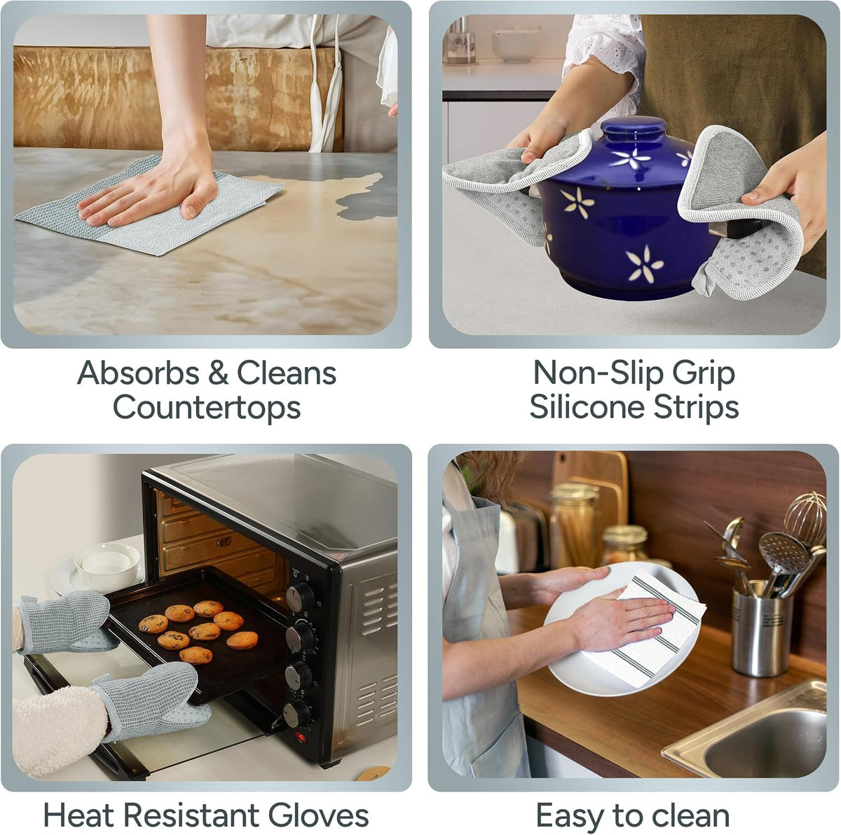 Casa Platino Potholders for Kitchens, 8-Piece – 500°F Heat Resistant Oven Mitts and Pot Holders, Mini Oven Mitt with Silicone Grip, 2 Kitchen Towels & 2 Dish Cloths – Durable & Non-Slip – Canyon Rose