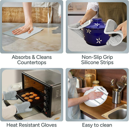 Casa Platino Potholders for Kitchens, 8-Piece – 500°F Heat Resistant Oven Mitts and Pot Holders, Mini Oven Mitt with Silicone Grip, 2 Kitchen Towels & 2 Dish Cloths – Durable & Non-Slip – Canyon Rose