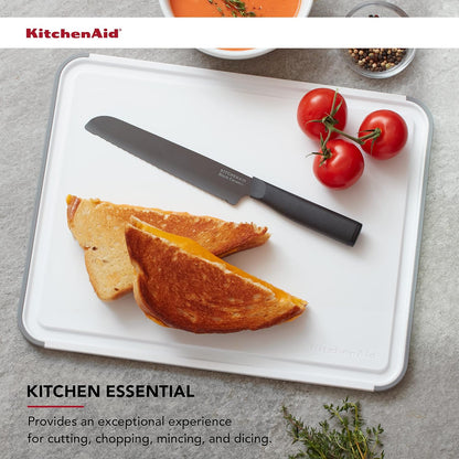 KitchenAid Classic Plastic Cutting Board with Perimeter Trench and Non Slip Edges, Dishwasher Safe, 12 inch x 18 inch, Gray