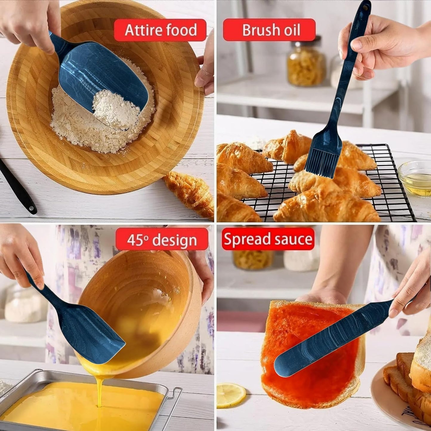 Silicone Marbled Spatula Set of 6, Black | 446F Heat-Resistant, One-Piece Steel Core, Non-Stick, Dishwasher Safe