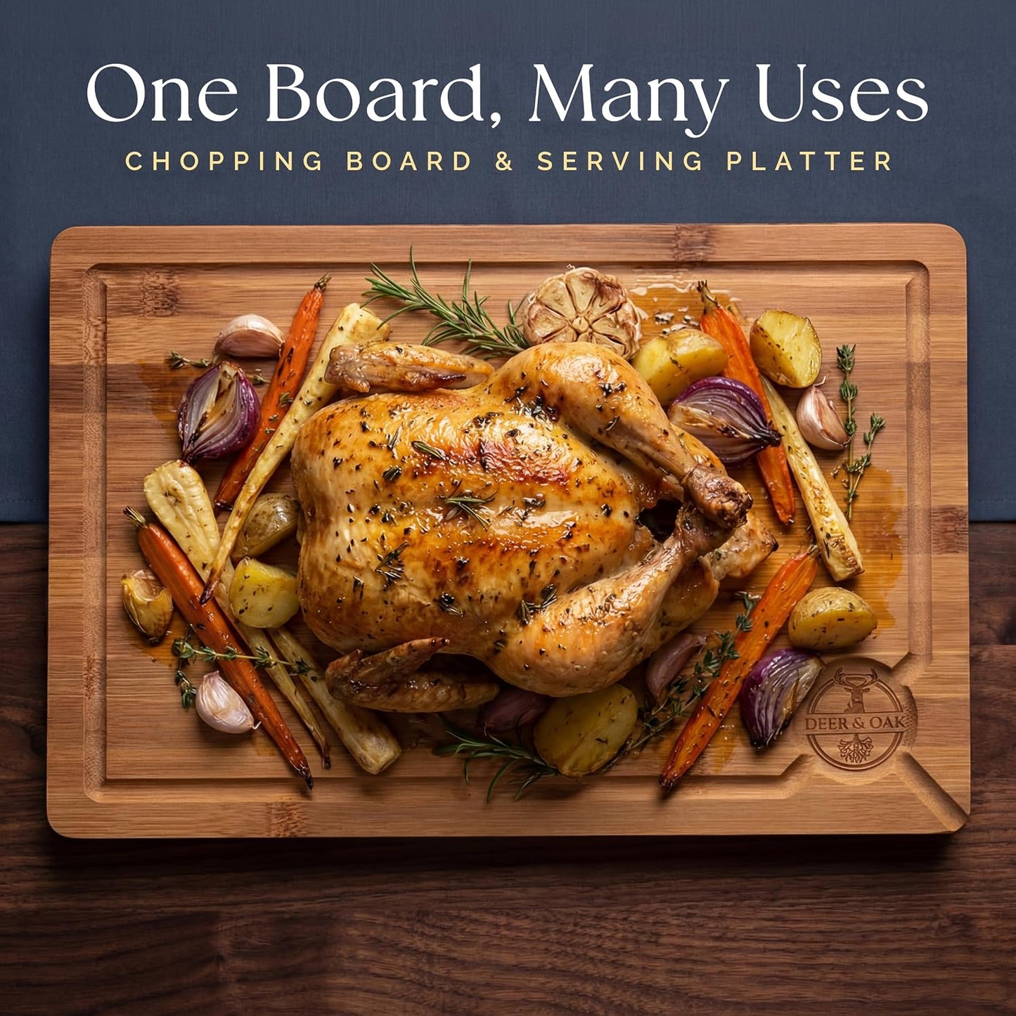 Pre-Oiled, Non Toxic 3-Piece Carbonized Bamboo Cutting Board Set, 500°F Carbonized Technology Eco-Friendly Wooden Chopping Boards for Kitchen with Juice Groove, Charcuterie Serving Boards Deer & Oak