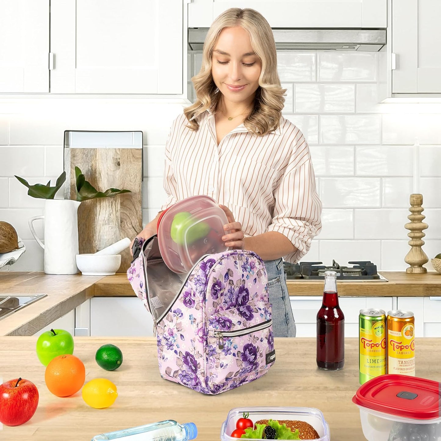 opux Lunch Box for Girls Boys Kids, Insulated Leakproof Lunch Bag, Reusable Teen Lunch Boxes for School, Medium Large lunchbox for Women Men Adult for Work with Front Back Pocket (Purple)