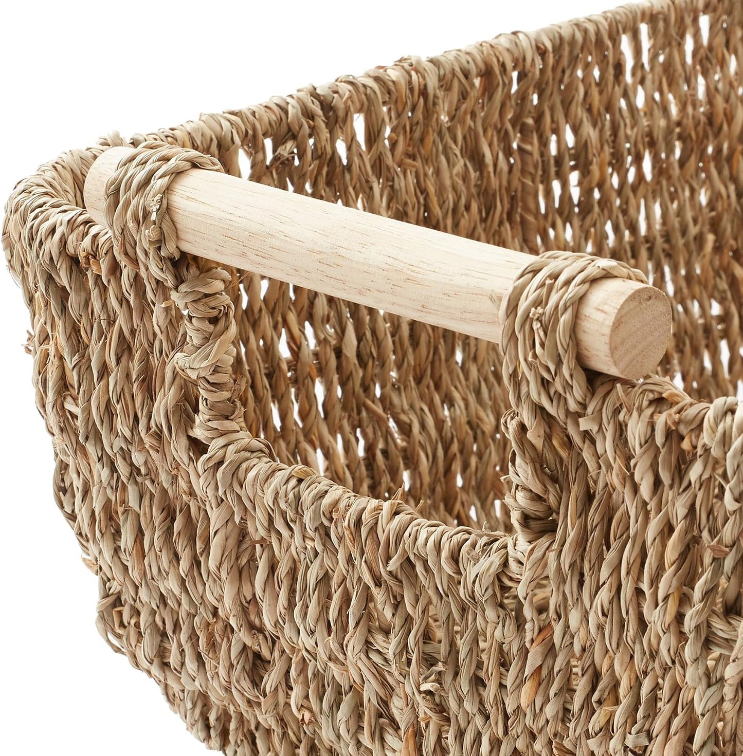 Casafield Set of 2 Water Hyacinth Oval Storage Baskets with Wooden Handles - Medium, Woven Bin Organizers