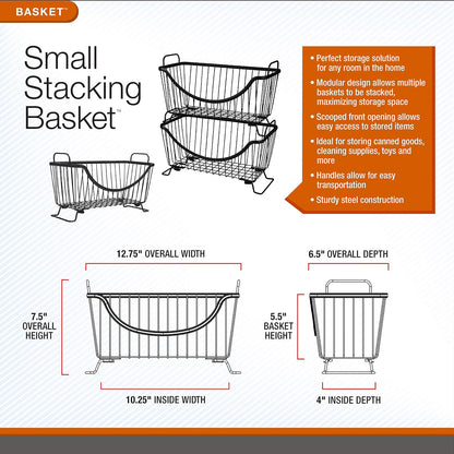 Spectrum Ashley Large Stackable Wire Baskets for Pantry & Kitchen Counter Organizer, Stacking Fruit Basket Wire Bin with Raised Feet & Handles for Vegetable Fruit Potato Onion Storage, Satin Nickel