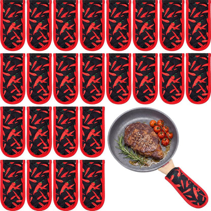 Dandat 24 Set Hot Handle Covers for Daily Replace Use Gift Pan Handle Sleeve Cover Heat Resistant Cast Iron Holder Sleeve Washable Handgrip Mitts for Christmas Kitchen BBQ Baking Cookware (Chili)