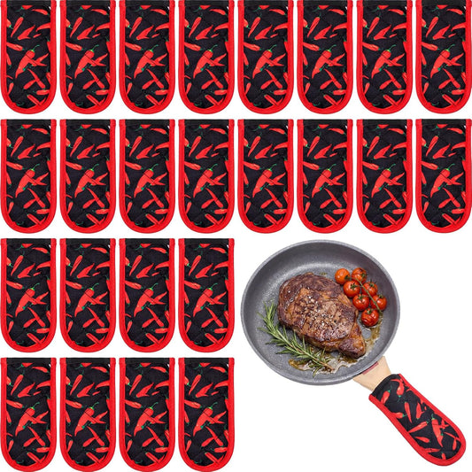 Dandat 24 Set Hot Handle Covers for Daily Replace Use Gift Pan Handle Sleeve Cover Heat Resistant Cast Iron Holder Sleeve Washable Handgrip Mitts for Christmas Kitchen BBQ Baking Cookware (Chili)
