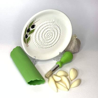 BonCera, Premium Ceramic Garlic Grater Plate Set - White Olive