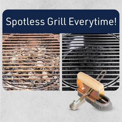 BBQ Grill Brush Set - Large and Small Detailing Grill Cleaner with Stainless Steel Wire Brush BBQ Scrubber Bristles and Ergonomic Handles - Grilling Accessories for Dad by Kings County Tools