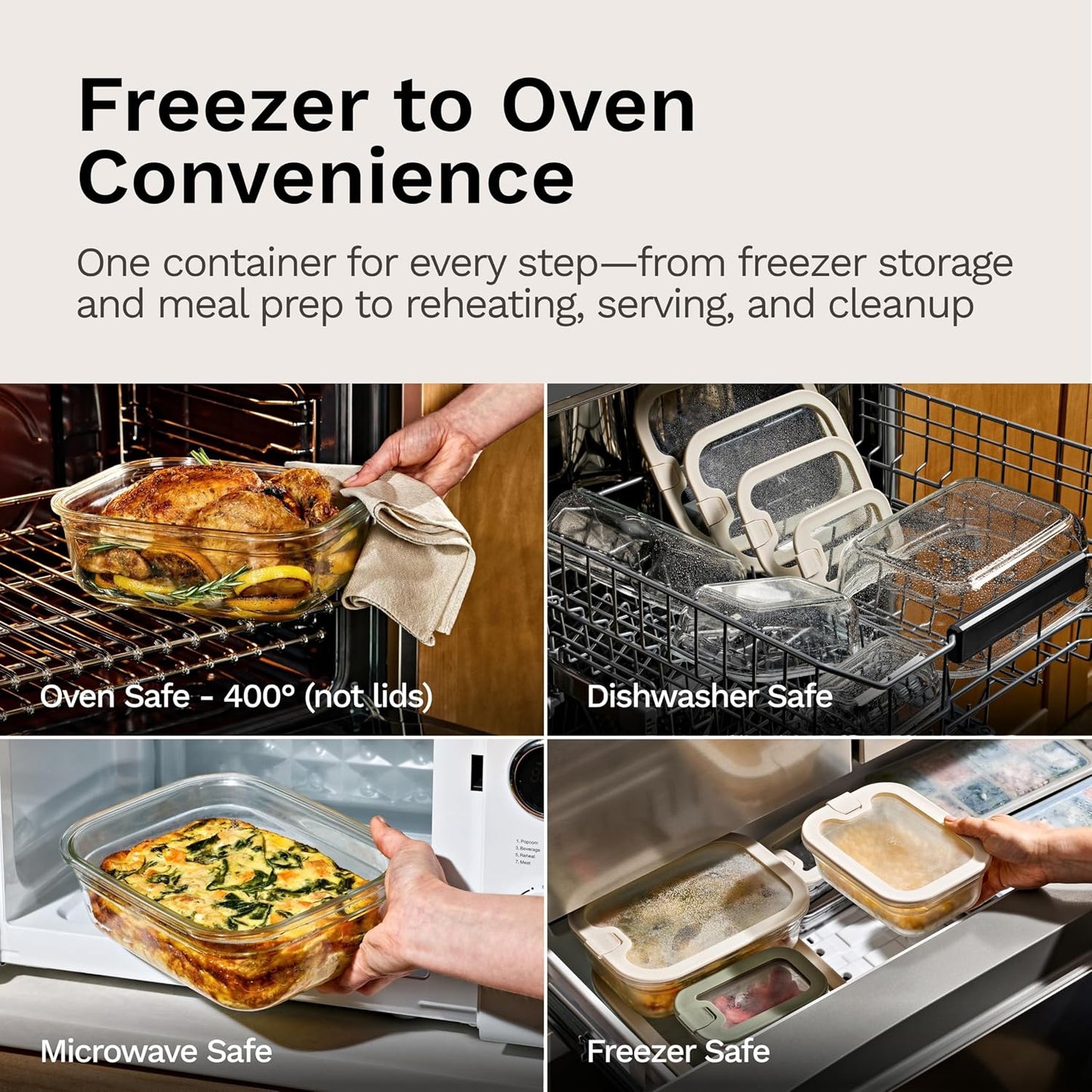 Naked Kitchen 8-Piece Food Storage Containers with Lids – Nesting Borosilicate Glass Meal Prep Containers with Leak-Proof Airtight Seal – BPA Free, Microwave, Oven, Freezer & Dishwasher Safe – Green
