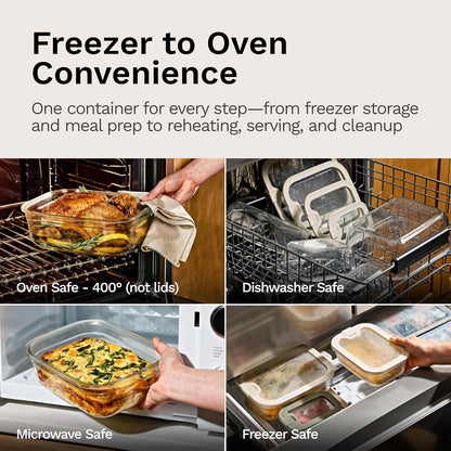Naked Kitchen 8-Piece Food Storage Containers with Lids – Nesting Borosilicate Glass Meal Prep Containers with Leak-Proof Airtight Seal – BPA Free, Microwave, Oven, Freezer & Dishwasher Safe – Green