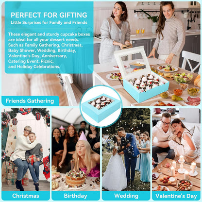 3-Set Cupcake Boxes Bulk with Clear Display Window Hold 12 Standard Cupcakes, Disposable Food Grade White Cupcake Carrier Cupcake Container, Perfect for Cupcakes Muffins Cookies Pastries