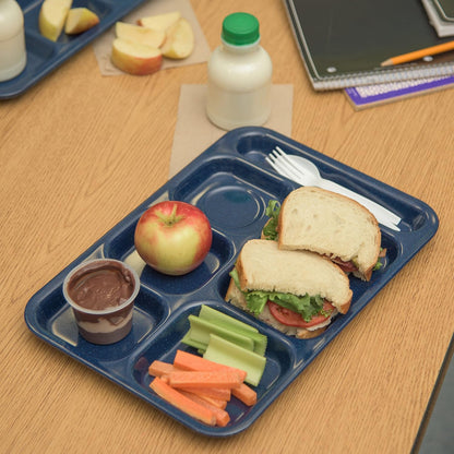 Carlisle FoodService Products Melamine Lunch Tray with 4 Compartments, Right Handed Cafeteria Tray with Divided Compartments for Food, 10" x 9.75", Dark Blue