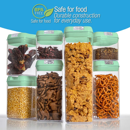 Set of 7 Airtight Food Storage Containers - Pantry Organizer Bins, BPA Free Plastic Containers plus Dry Erase Marker and Labels, White