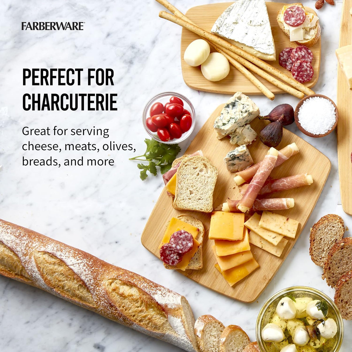 Farberware Bamboo Cutting Board Set, 4-Piece, Reversible