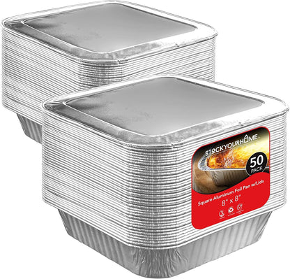 Stock Your Home Aluminum Pans 8x8 Disposable Foil Pans (20 Pack) - 8 Inch Square Pans - Tin Foil Pans Great for Cooking, Heating, Storing, Prepping Food