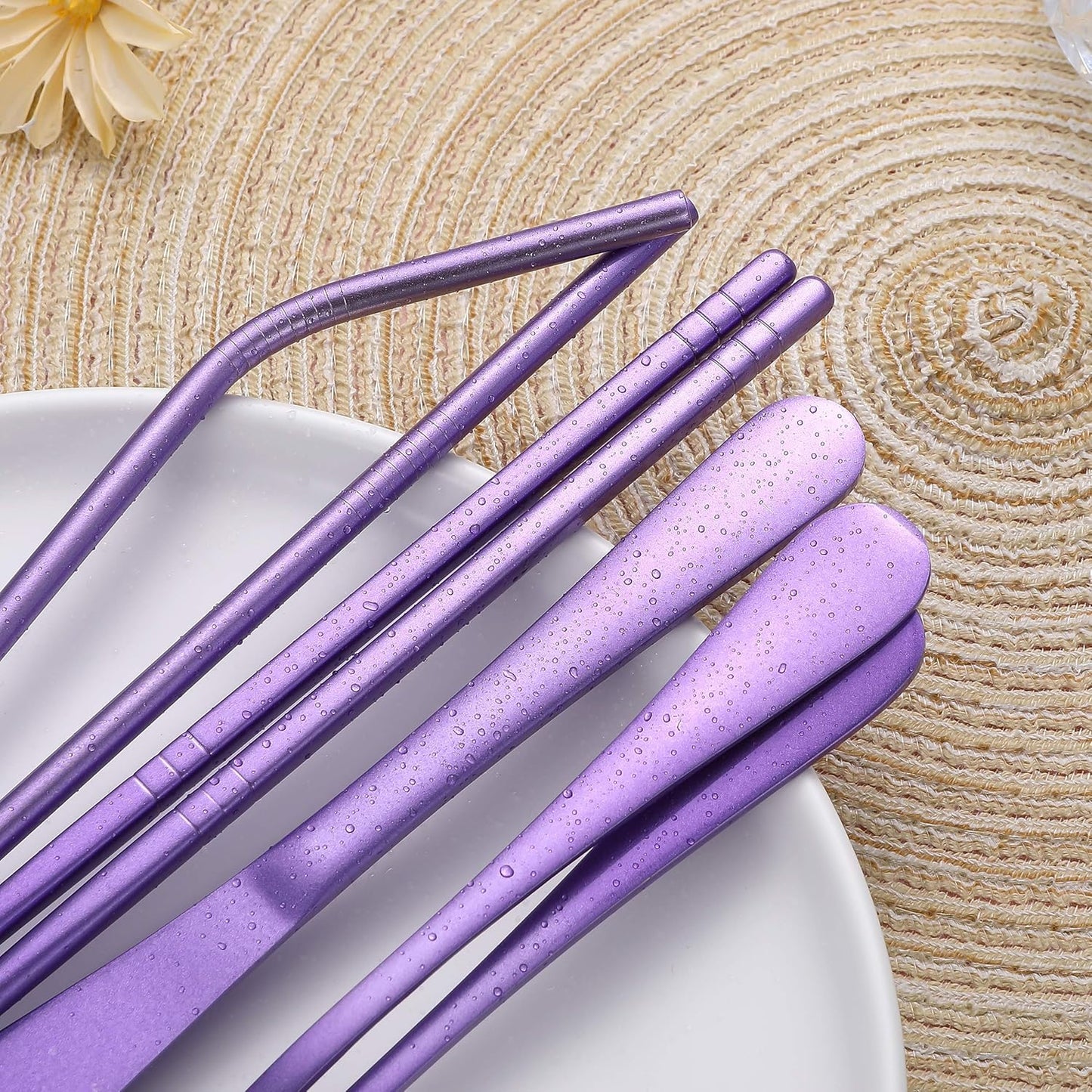 Portable Stainless Steel Flatware Set, Travel Camping Cutlery Set, Portable Utensil Travel Silverware Dinnerware Set with a Waterproof Case (Pink)