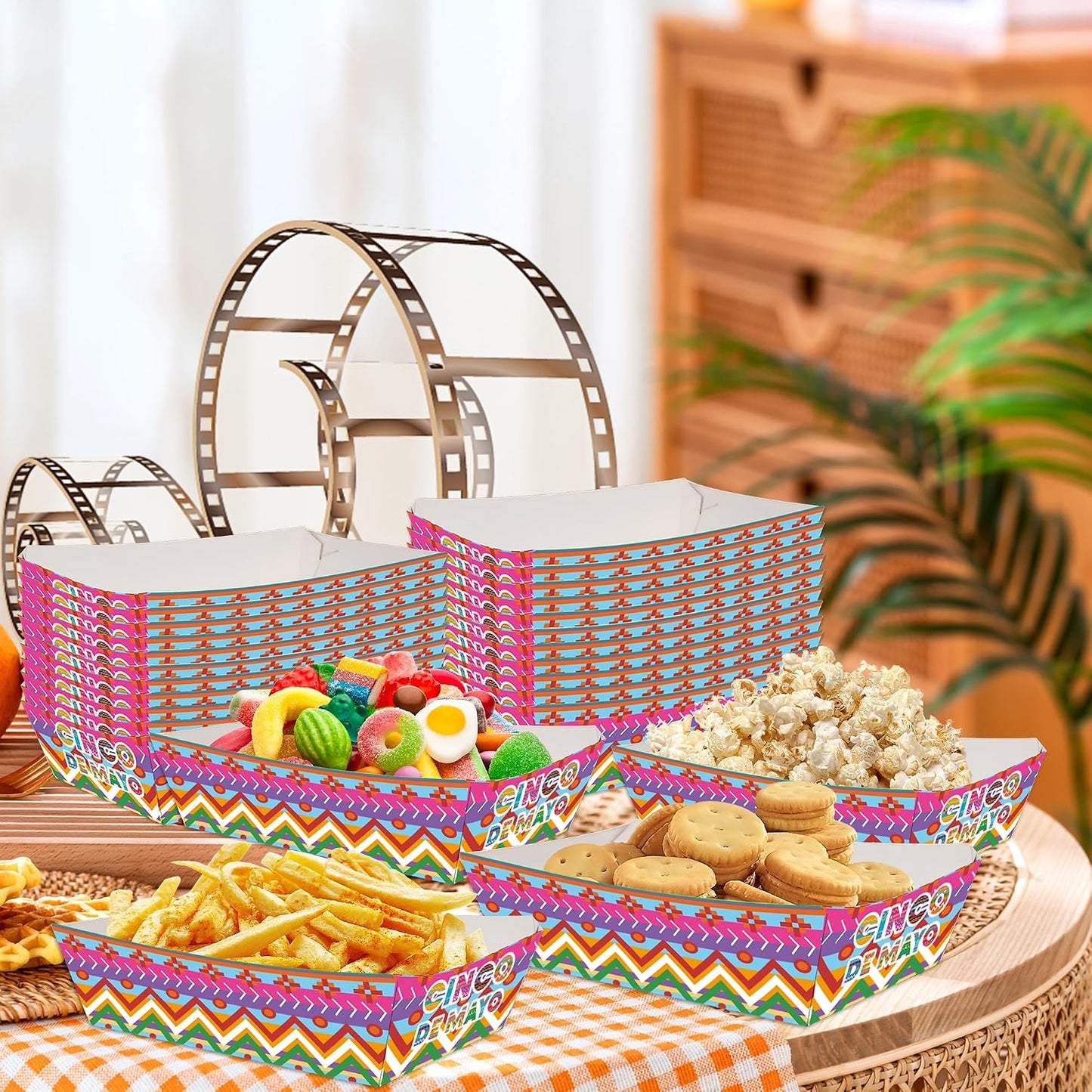 Cinco de Mayo Decorations Party Decorations, 50 Pcs Cinco de Mayo Food Trays, Mexican Fiesta Disposable Serving Plates for Taco Party Fiesta Birthday Supplies