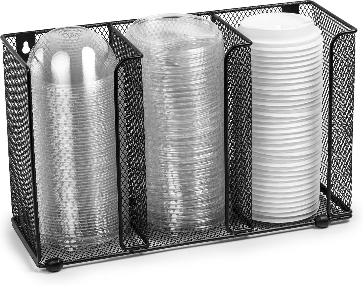IneVibe Lid Organizer Holder for Plastic Lids and Cups, 3 Compartments