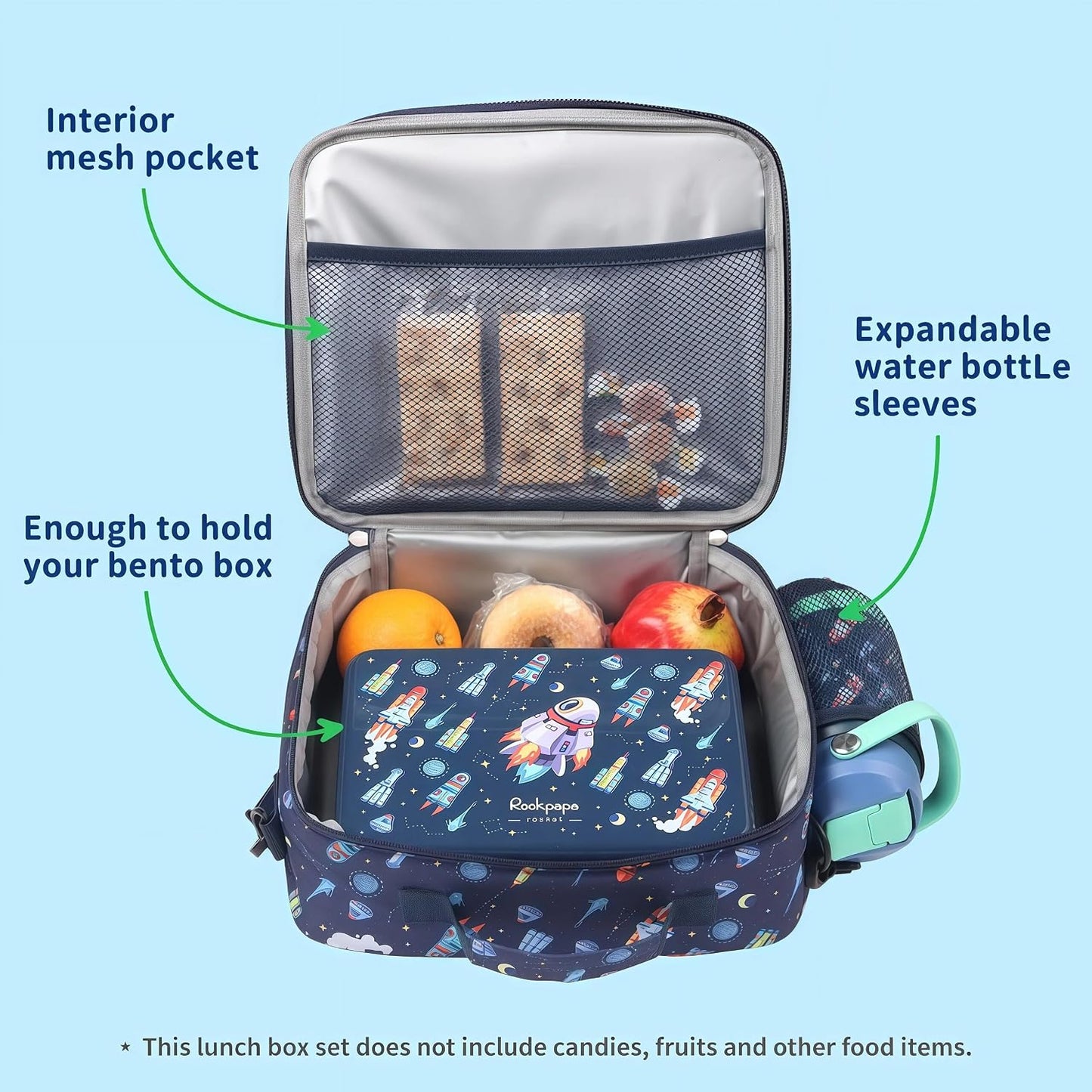 rockpapa Kids Lunch Box Set with 14oz Insulated Water Bottle & Lunch Bag, Leakproof 5.5 Cups Bento Box for School & Children, BPA-Free, Microwave Safe for Boys Girls (Grey Constr Turcks)
