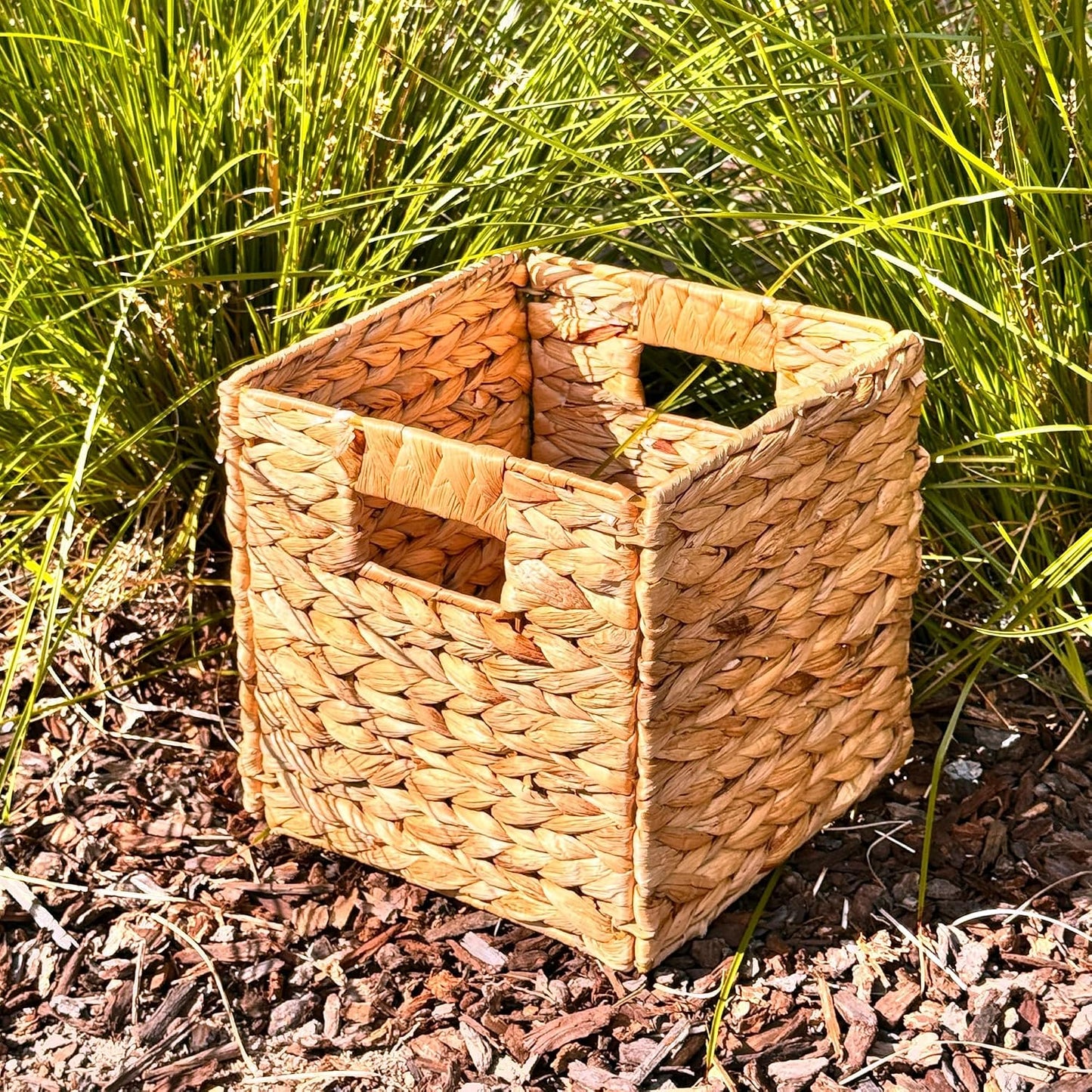 4 Hand-Woven Wicker Storage Baskets 13x11x11in, Water Hyacinth Shelf Bins | ECO-FRIENDLY & SUSTAINABLE