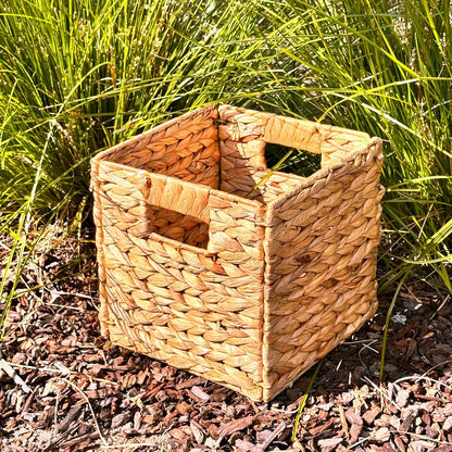 4 Hand-Woven Wicker Storage Baskets 13x11x11in, Water Hyacinth Shelf Bins | ECO-FRIENDLY & SUSTAINABLE