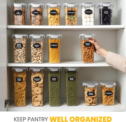 KICHLY Plastic Airtight Food Storage Containers Sets with Lids – 24 Pack BPA-Free Kitchen Pantry Organizers and Storage for Cereal, Flour, Sugar & Dry Food (Clear)
