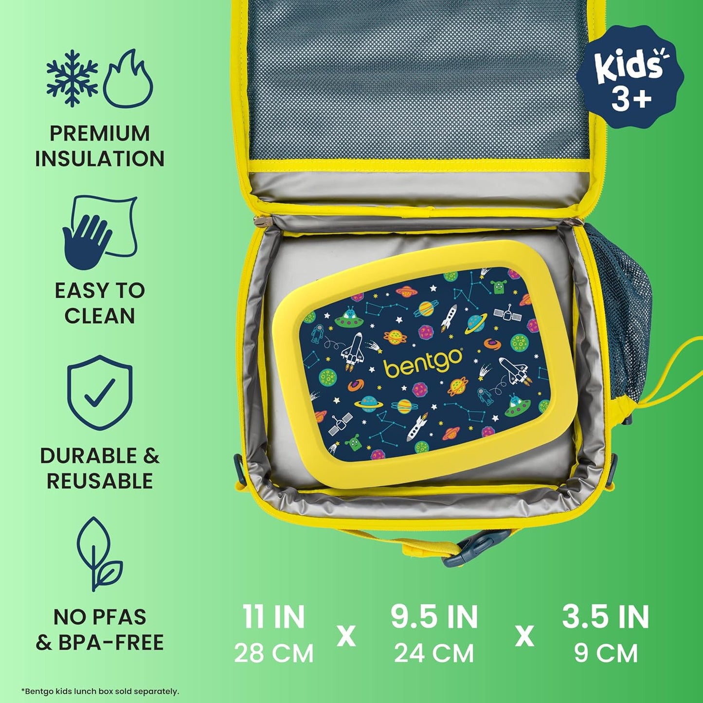 Bentgo Kids Lunch Bag - Durable, Double-Insulated Lunch Bag for Kids 3+; Holds Lunch Box, Water Bottle, & Snacks; Easy-Clean Water-Resistant Fabric & Multiple Zippered Pockets (Mermaid)
