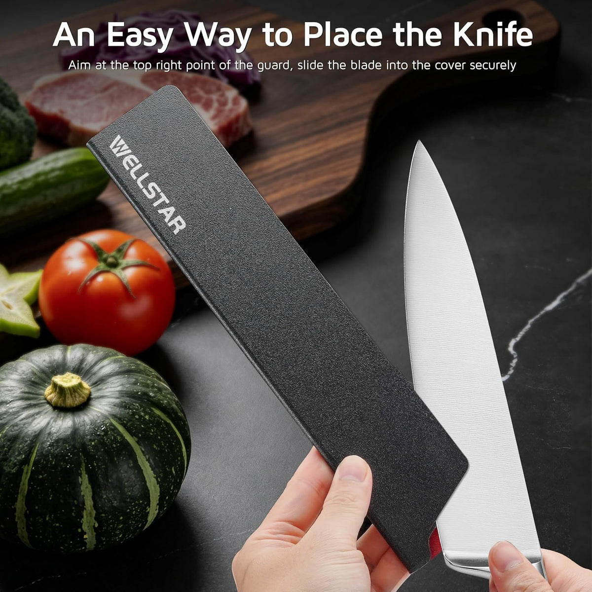WELLSTAR Knife Edge Guards 8 Inch, Universal Blade Covers, BPA Free ABS Protective Blade Sheaths, Non-Scratch Felt Lining Kitchen Knives Covers (Knives not included)