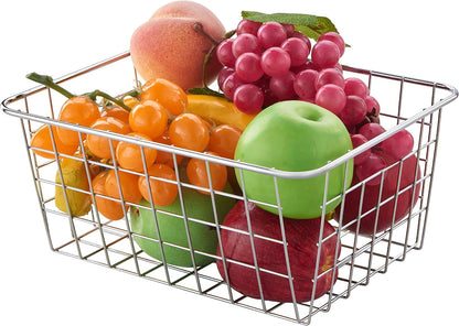 JUNCHU CHERRY Wire Kitchen Storage Basket 4 Packs,Perfect Pantry Organization Accessories Baskets,Laundry Basket,Countertop Organization,Suitable for Kitchen,Bathroom,Bedroom,Tabletop,Stackable,Chrome