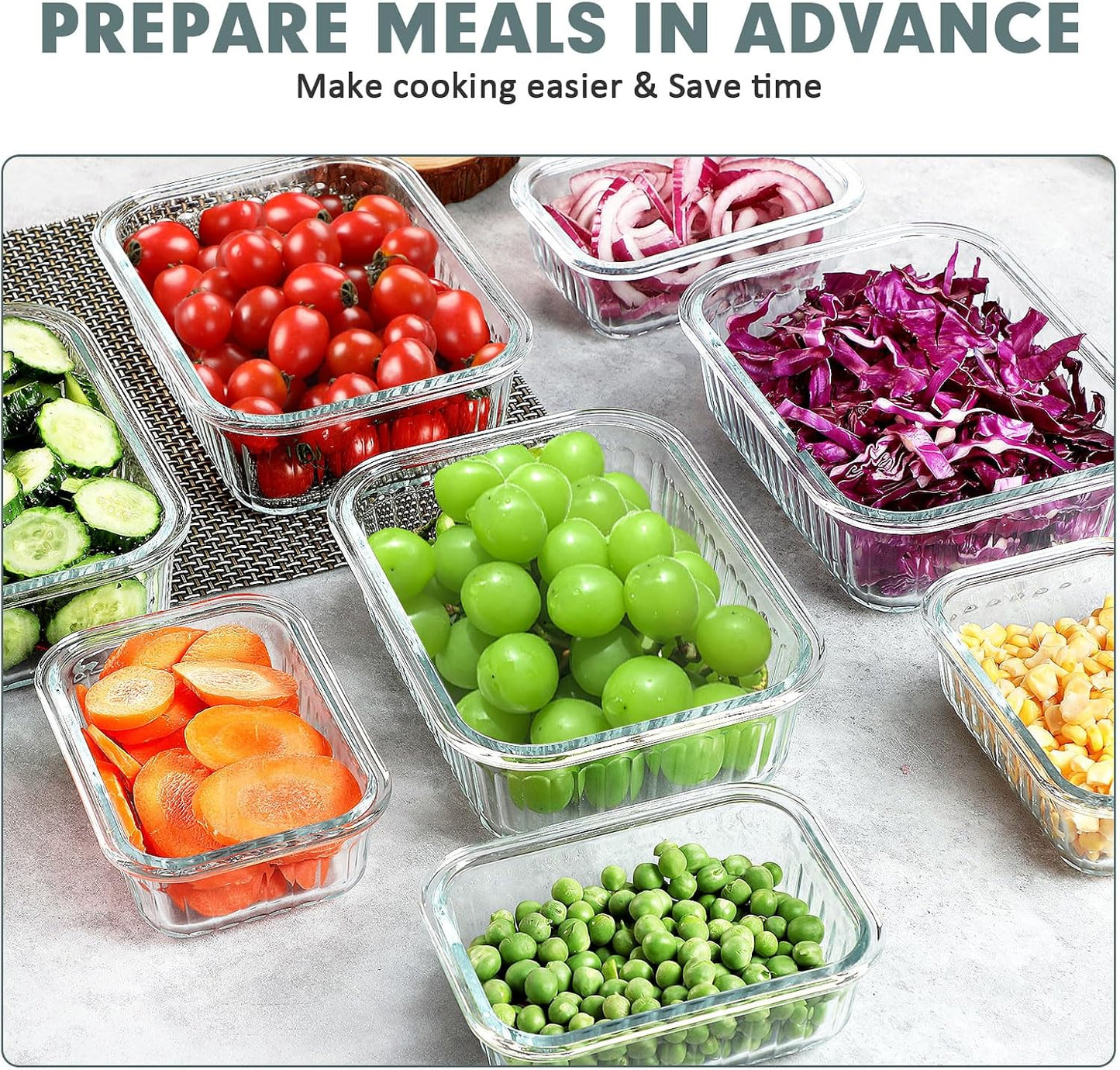 KOMUEE 10 Pack Glass Food Storage Containers, Meal Prep Containers with Lids, Airtight Glass Lunch Boxes, Freezer, Oven, and Microwave Safe, Pink