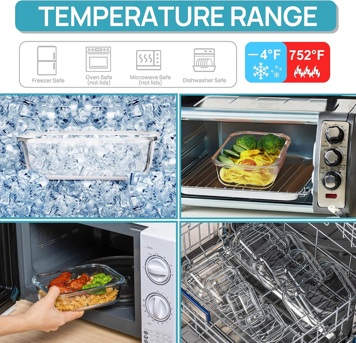 Vtopmart 8 Pack Glass Food Storage Containers with Airtight Lids, Glass Meal Prep Containers, Lunch Office Meal for Microwave, Oven, Freezer and Dishwasher, BPA Free