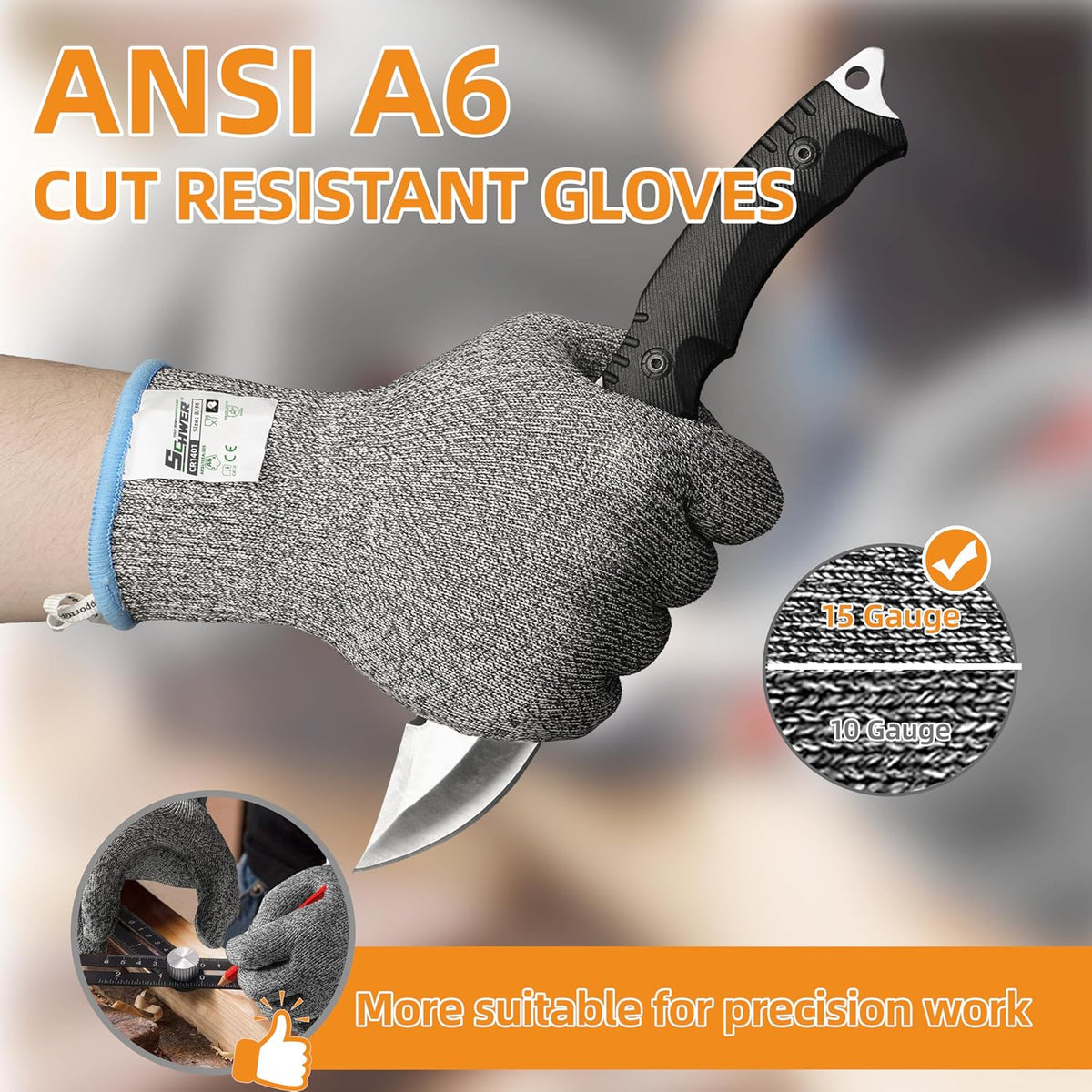 Schwer SlicePro ANSI Cut Resistant Gloves, Food Grade Cutting Glove for Kitchen Food Prep, Mandoline Gloves for Meat Cutting, Oyster Shucking, Fish Fillet Processing, PR1501-G, L