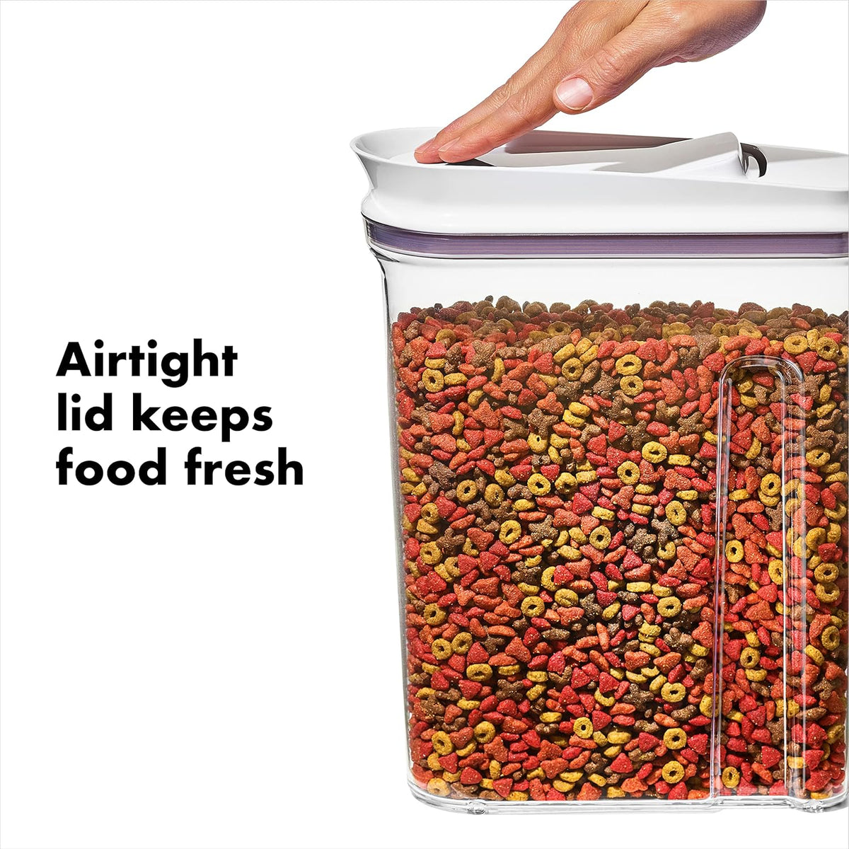 OXO Good Grips Pet POP Container – 6.0 Qt/5.7 L with Half Scoop, Ideal for up to 6.5lbs of Dog Food or 4.5lbs of Cat Food, Airtight Dog and Cat Food Storage Container, BPA Free, Clear