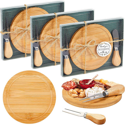 Maxcheck 6 Sets Baby Shower Bridal Game Prizes for Winners Round Cheese Board Set Wood Mini Charcuterie Board with Knives and Forks Thank You Card with Gift Box for Guests Wedding (Bamboo)