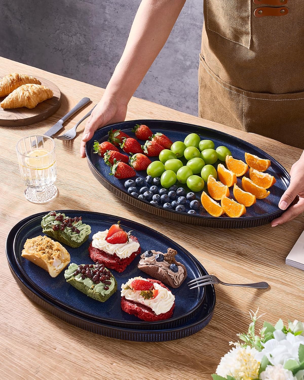 famiware Serving Platter, 16/14.6/12.9 Inch Serving Dishes for Entertaining, Party Serving Trays for Food, Buffet Oval Platters for Food, Large Plates for Bread Turkey Cheese Appetizer, Matte White