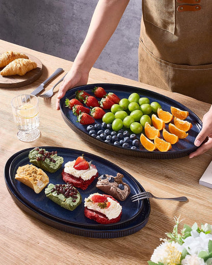 famiware Serving Platter, 16/14.6/12.9 Inch Serving Dishes for Entertaining, Party Serving Trays for Food, Buffet Oval Platters for Food, Large Plates for Bread Turkey Cheese Appetizer, Matte White