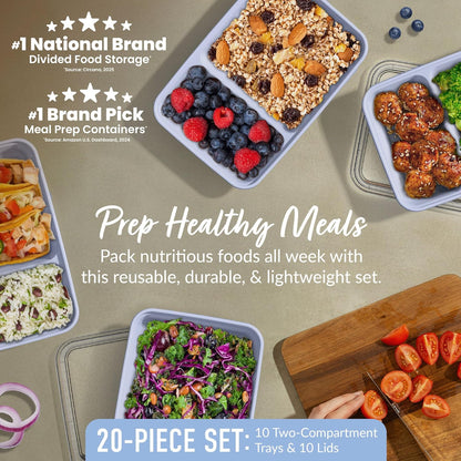 Bentgo Prep - 20-Piece 2-Compartment Reusable Meal Prep Containers with Lids, PFAS & BPA Free Materials, Durable, Microwave, Freezer, & Dishwasher Safe To Go Food Storage (Rose Gold)