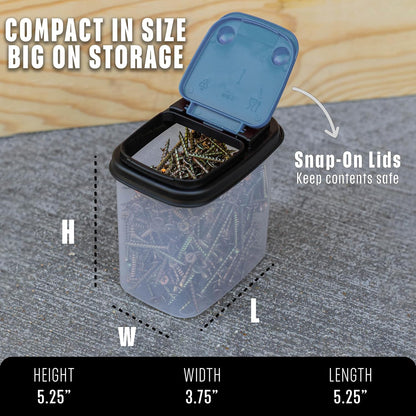 Buddeez Multi-Purpose Hardware Storage Bins Bits and Bolts Small Storage Containers, Hardware Organizers, Clear Containers With Blue Stackable Lids, Bolt and Screw Organizer (1 Quart - 8 Pack)