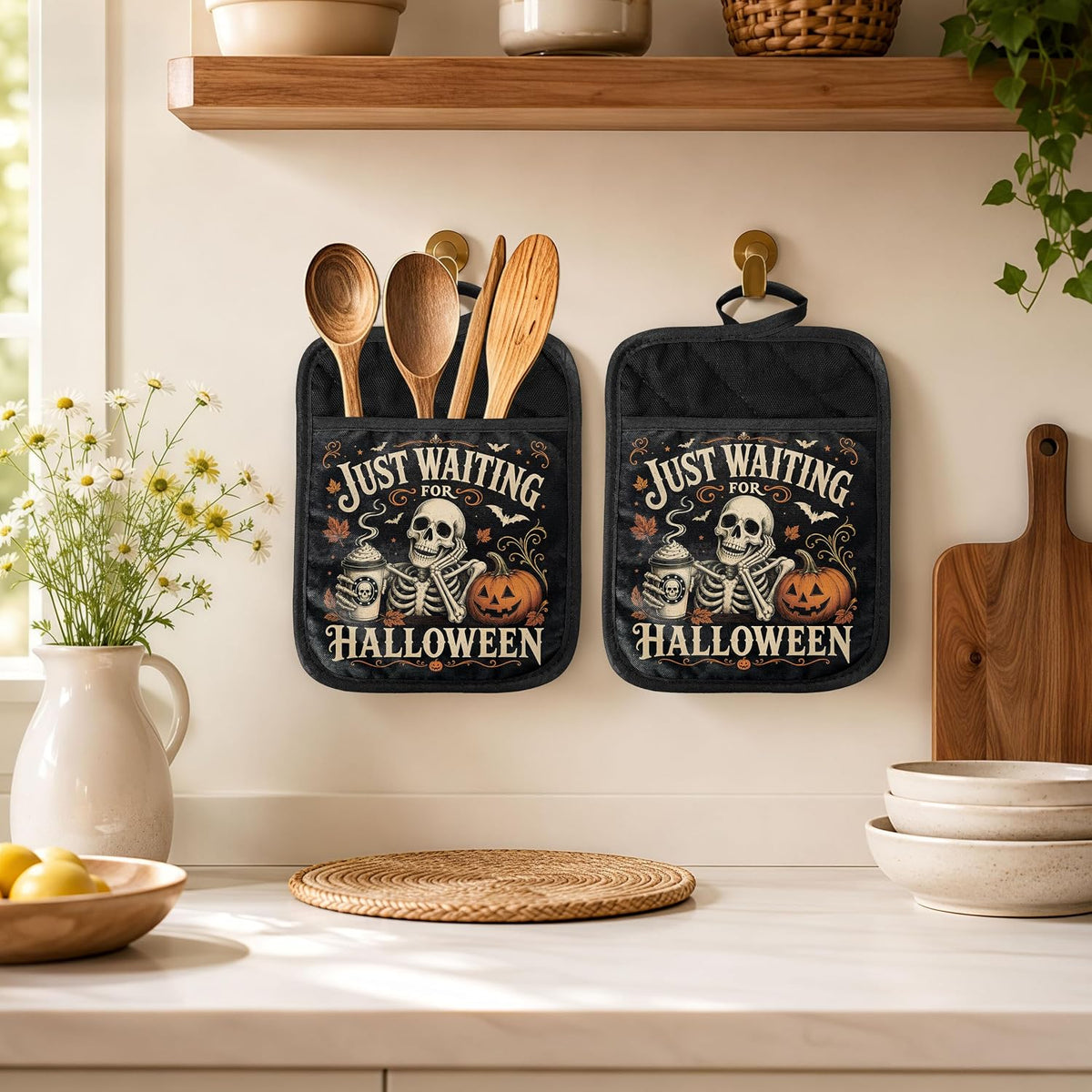 Gothic Cooking Skeleton Chef Pot Holders Heat Resistant