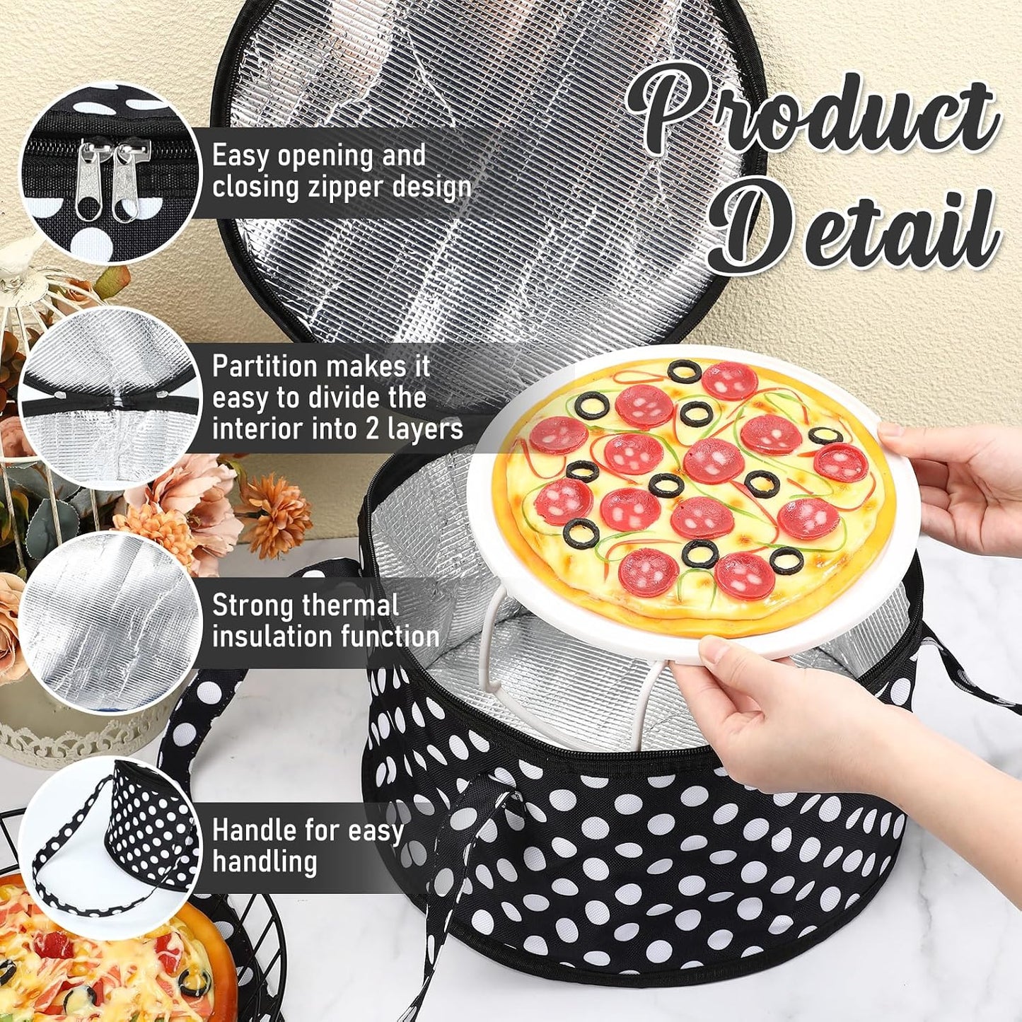 Pickmesh Round Pie Carrier 12 x 7 Inch Insulated Casserole Carriers with Lid and Detachable Handle for Hot or Cold Food Cake Transport Thanksgiving Christmas Gift(Cyan White Zigzag)