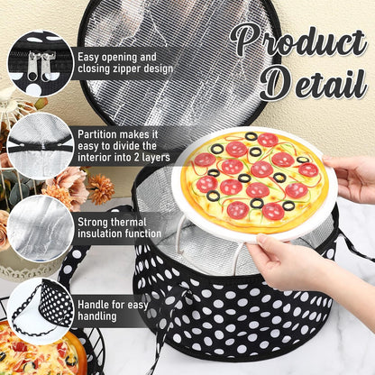 Pickmesh Round Pie Carrier 12 x 7 Inch Insulated Casserole Carriers with Lid and Detachable Handle for Hot or Cold Food Cake Transport Thanksgiving Christmas Gift(Cyan White Zigzag)