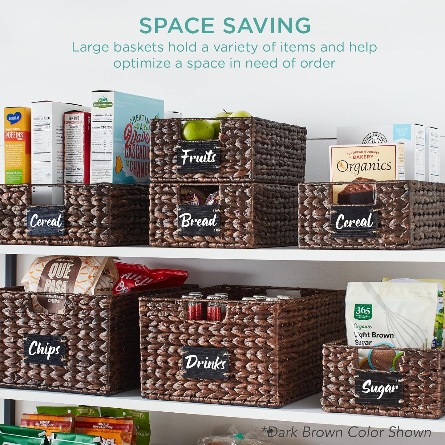 Best Choice Products Set of 4 9x12in Water Hyacinth Pantry Baskets, Woven Organizers w/Chalkboard Label, Chalk Marker - Natural
