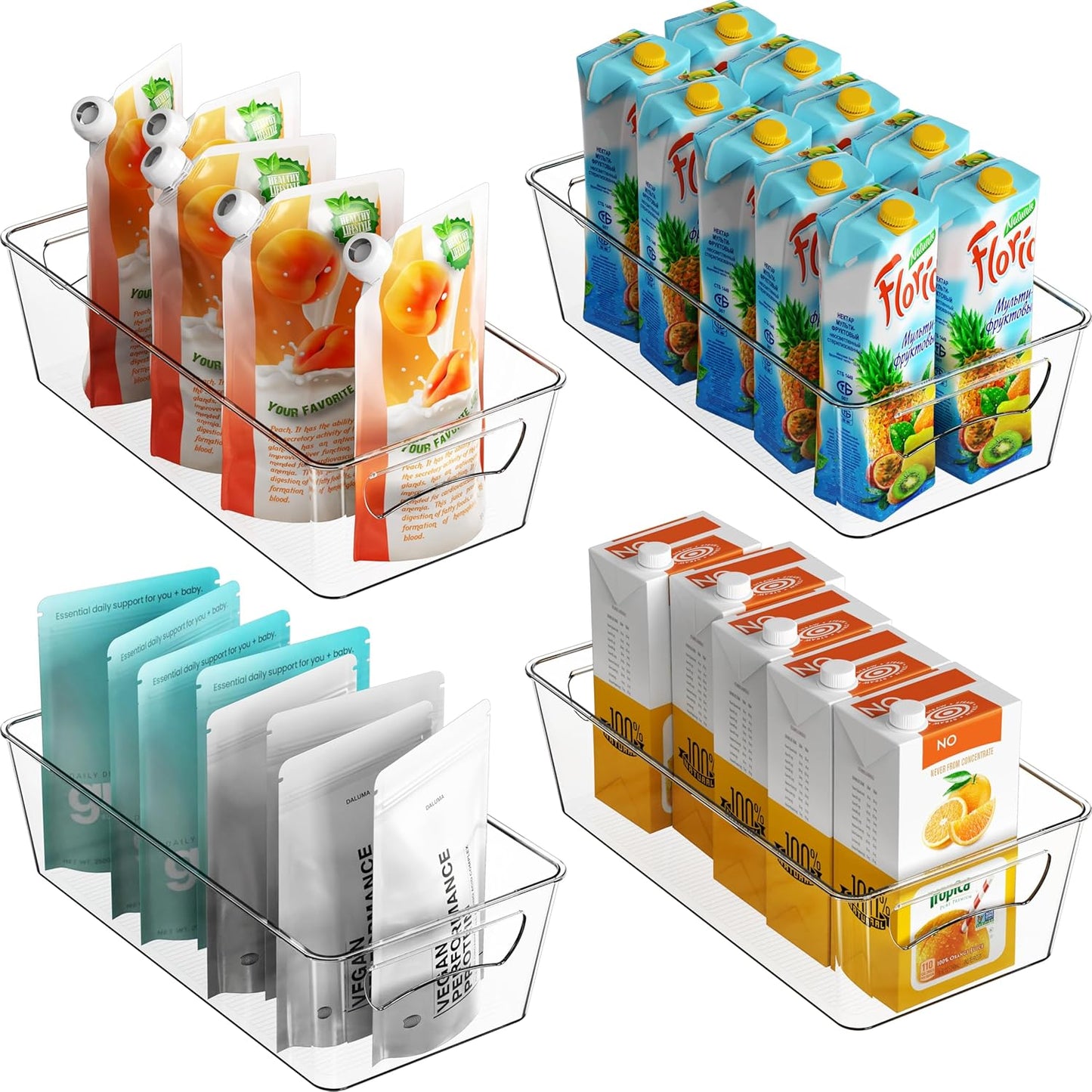 Simple Houseware 4 Pcs Pantry Clear Bin Storage Organizer, 14" x 7" x 3.75"